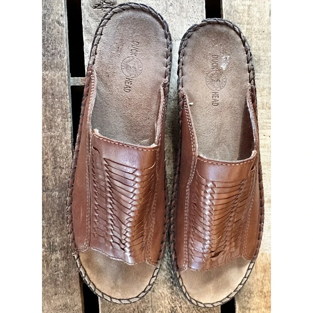 Duck Head Sandals Leather Slides‎ Brown Woven Artisanal Open Toe Women's 9 M